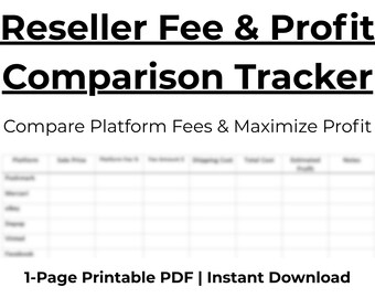 Reseller Fee & Profit Comparison Tracker | Compare eBay Poshmark Mercari Fees and Profit | Pricing Decision Tool PDF