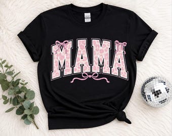 Mama Leopard Bow PNG, Pink Coquette Shirt Design (Digital Download)