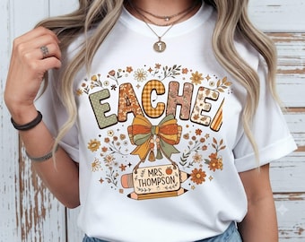 Personalized Boho Teacher PNG | Retro Floral Name Design (Digital Download)