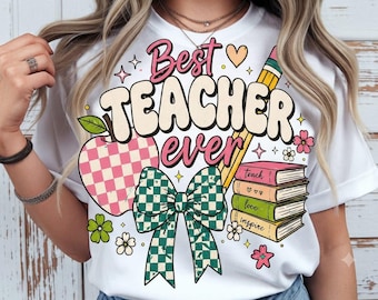 Retro Teacher PNG, Books, Apple, Pencil Design (Digital Download)