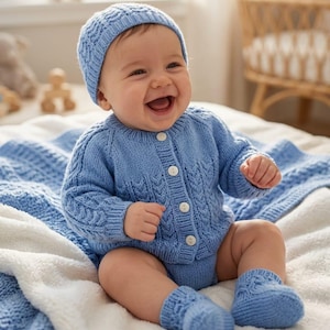 Lullaby Layette Knitting Pattern Bundle, Baby Cardigan, Hat, Blanket, Booties (PDF Download)