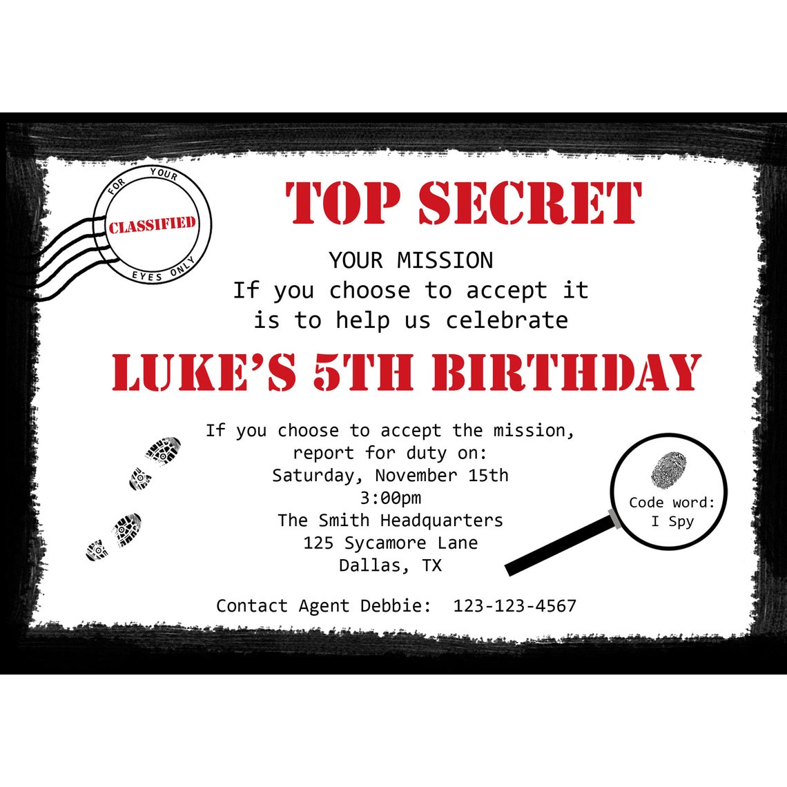 Top Secret Design Personalized Birthday Invitation Digital Etsy
