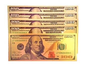 SPECIAL 5 pack of Prosperity 100 Bills - Gold Foil w/ FIVE 8's in the serial number. Invite good fortune!
