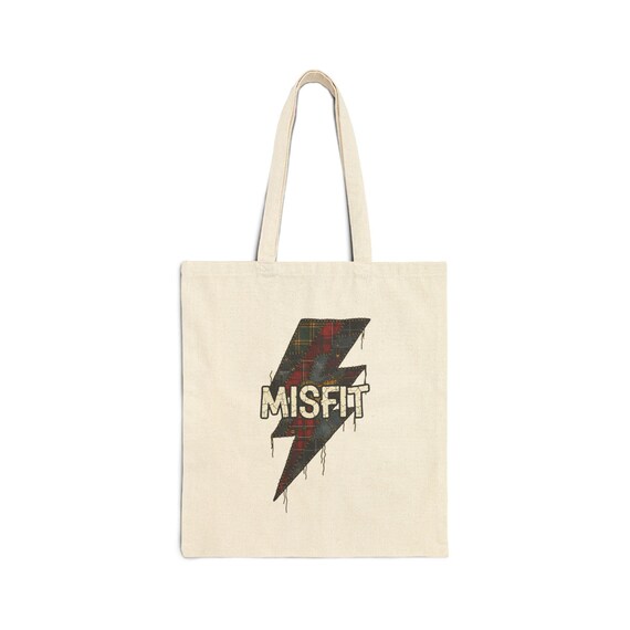 Misfit Lightning Bolt Tote | Grunge Revival, Plaid Patchwork Tote