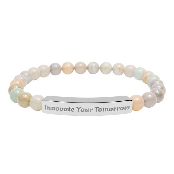 Engraved Natural Stone Bar Bracelet | Stretch Beaded Bracelet