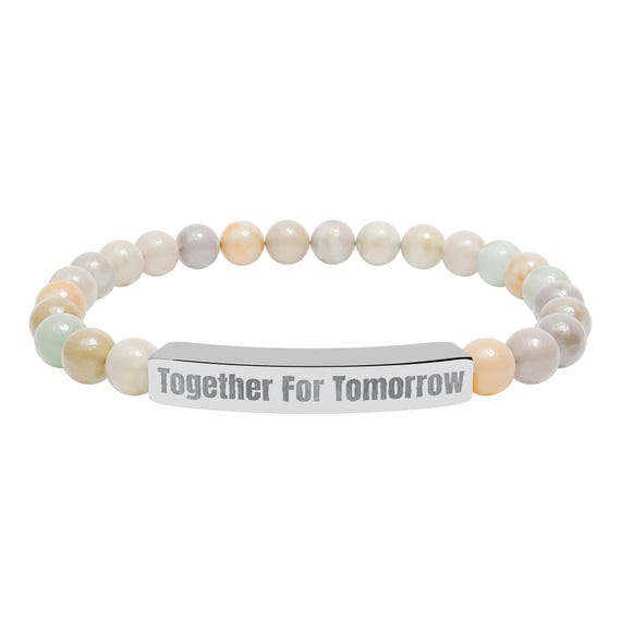Together For Tomorrow Natural Stone Stretch Bar Bracelet | Engraved Beaded Bracelet