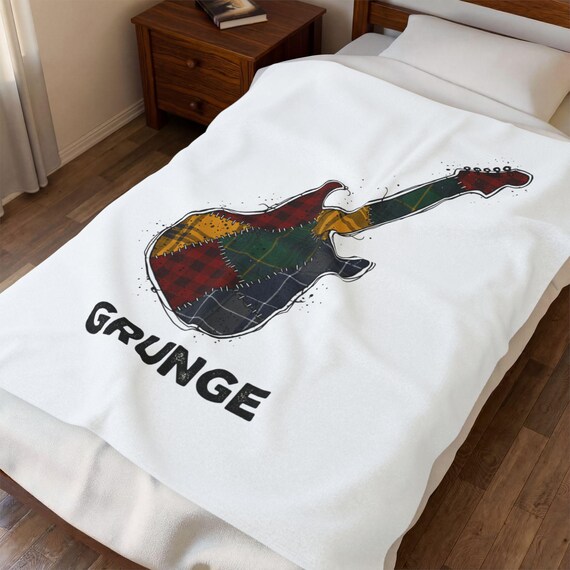 Plaid Patchwork Guitar Grunge Blanket | 90s Flannel Aesthetic