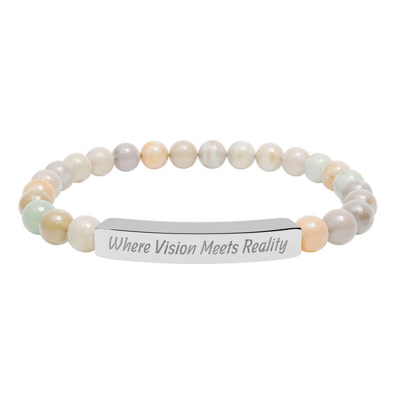 Engraved Bar Beaded Bracelet | Natural Stone Stretch Bracelet