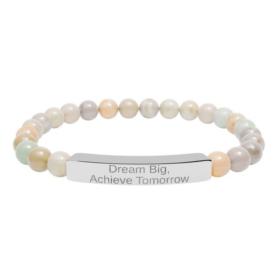 Engraved Bar Natural Stone Bracelet | Stretch Beaded Personalized Message