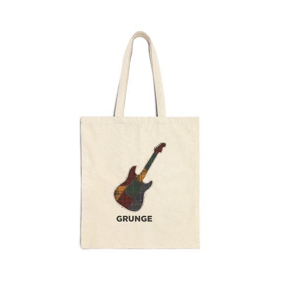 Plaid Guitar Grunge Tote, flannel aesthetic, 90s rock revival