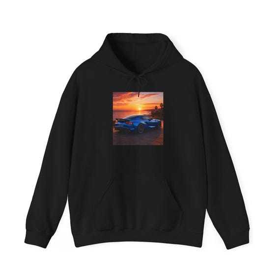 Sunset Sports Car Hoodie | Beach Sunset Car Print, Racing Aesthetic