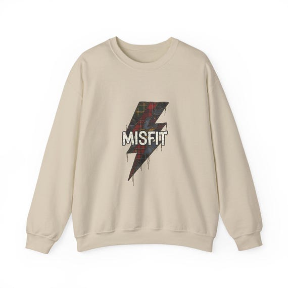 Misfit Lightning Bolt Plaid Crewneck Sweatshirt | Grunge Revival, 90s Flannel Aesthetic