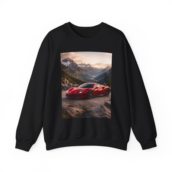 Red Sports Car Mountain Scene Sweatshirt | Scenic Supercar Print