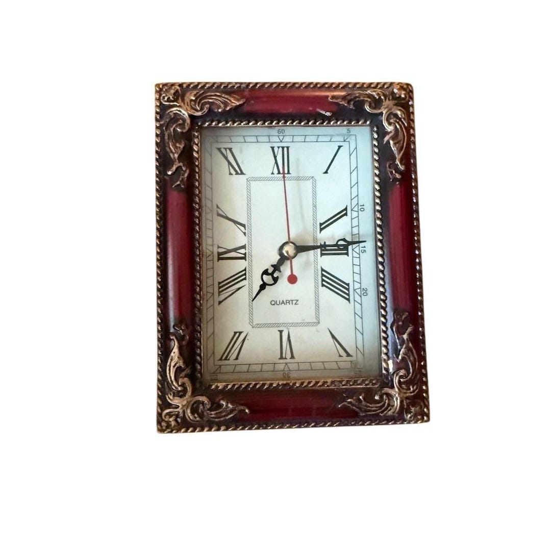 Vintage Ornate Wall Clock: Red Faux Wood, Roman Numerals, Quartz Analog ...