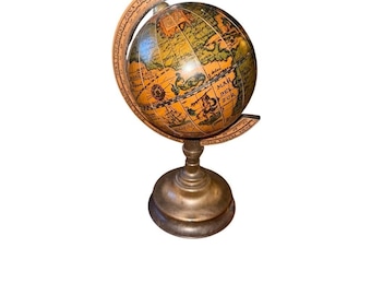 Mini globo terráqueo de escritorio vintage con mapa del mundo antiguo, decoración naranja/verde, 25-28 cm.