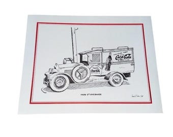 Coca-Cola 1928 Studebaker Samochód dostawczy Art Print Czarno-biały 15x11 niepodpisany