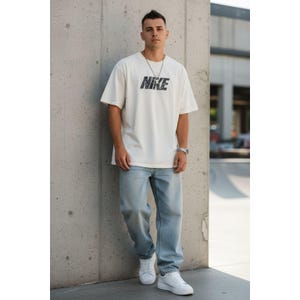 Vintage 90s Nike Men's L White Graphic Print T-Shirt Distressed Logo Y2K sport image 1