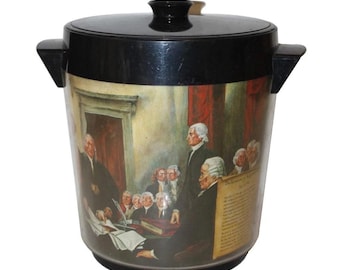 Thermo-Serv Vtg 70s Ice Bucket w/ Lid Declaration of Independence Scene 1776