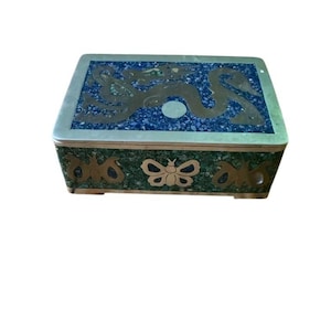 Vintage Trinket Schmuckschatulle Schmetterling Motiv Blau Mosaik Deckel Klapp Sm Andenken