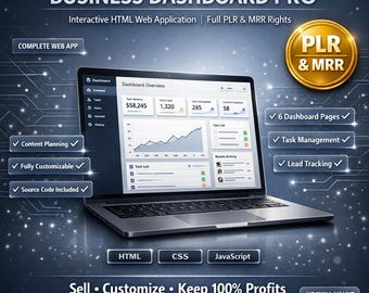Business Dashboard PLR & MRR | HTML Web App | Interactive Management | Ready to Sell Software