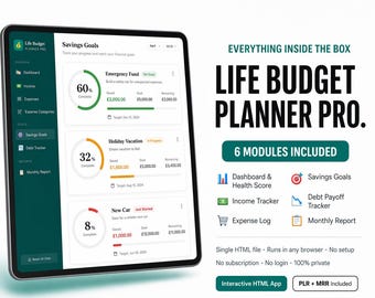 Budget Planner Web App | Budget Tracker | Income Expenses Savings Debt | PLR MRR Digital Download