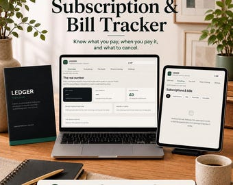Subscription Tracker, Bill & Expense Tracker | Monthly Household Bills Web App + Google Sheets | PLR Product