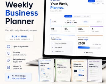 Weekly Business Planner | Interactive HTML for Entrepreneur & Small Business | Income Tracker | PLR Digital Download