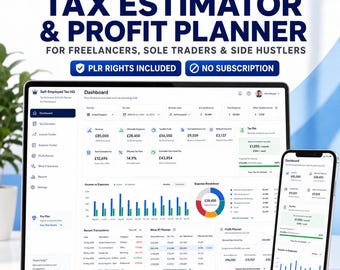 Self Employed Tax Calculator Software | Side Hustle Income Expense Tracker | Profit Planner | PLR