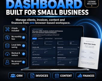 Business Dashboard Toolkit | Invoice Generator, Content Planner, Finance Tracker, CRM Software | Small Business Bookkeeping