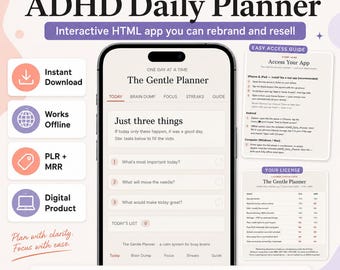 ADHD Digital Web Planner App, Interactive Habit Tracker, Brain Dump & Focus Timer