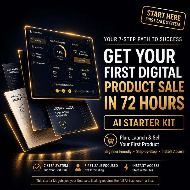 Vende tu primer producto digital / Kit de inicio para negocios de IA / Derechos de reventa PLR imagen 1