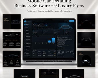Mobile Car Detailing Business Software + 9 Luxury Flyers | Vehicle Inspection, Job Tracker & Smart Quote System