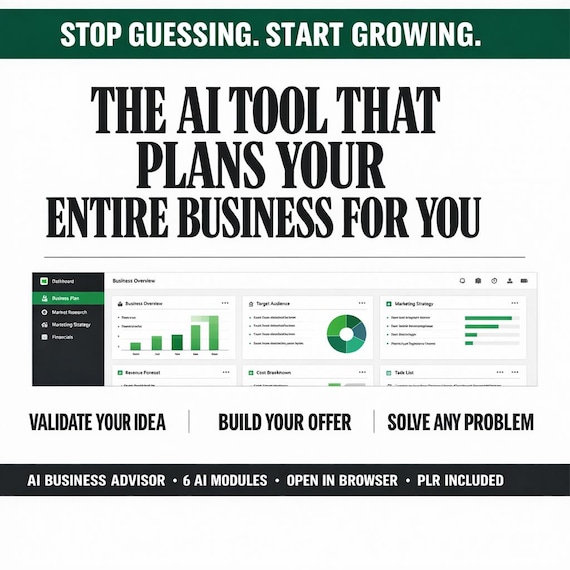 AI Business Advisor App | PLR Digital Dashboard | Side Hustle Tool | Interactive Web App