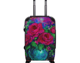 Valigia floreale: rose, vaso color verde acqua, bagaglio da viaggio (policarbonato/ABS)