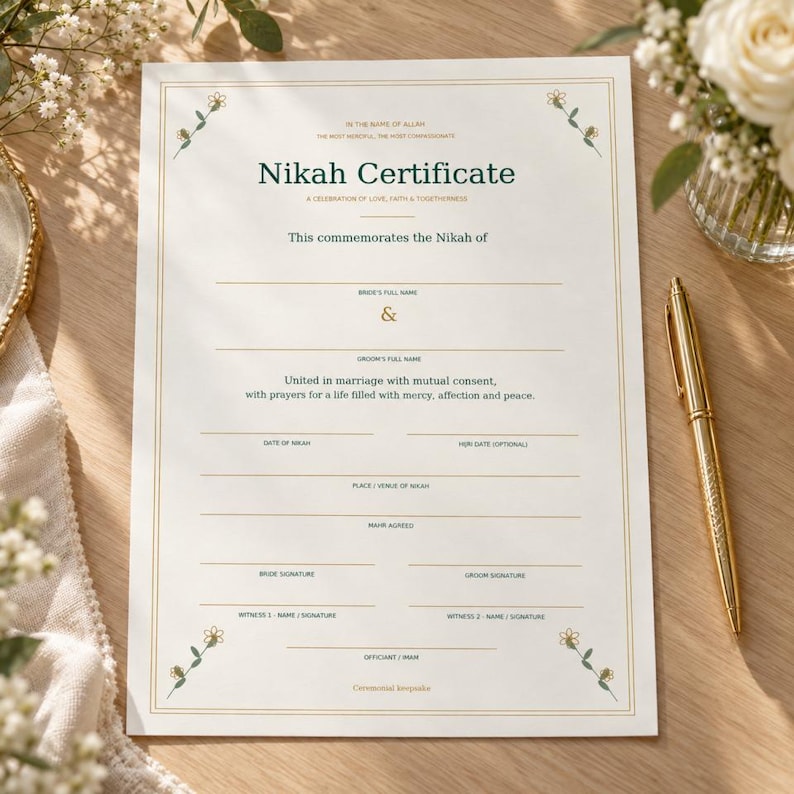 Nikah Certificate, Custom Nikah Nama Certificate, Islamic Wedding ...