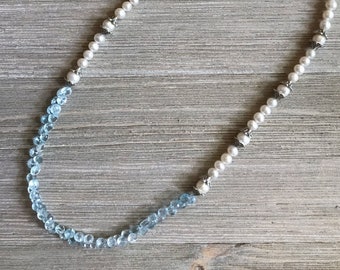 Snow and Ice Pearl and Aquamarine Necklace  3743N