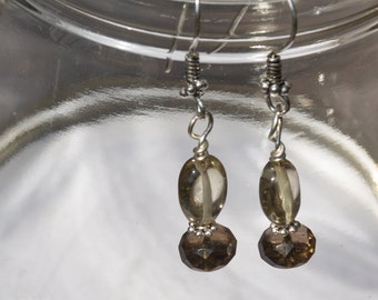 Smokey Quartz Dangly Pierced Earrings 3690e