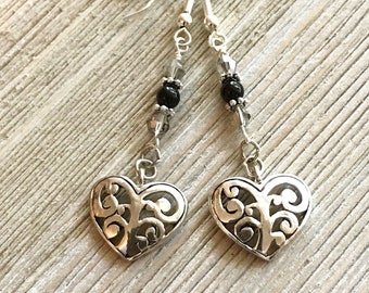 3739e Upcycled Silver Heart Charm Pierced Earrings