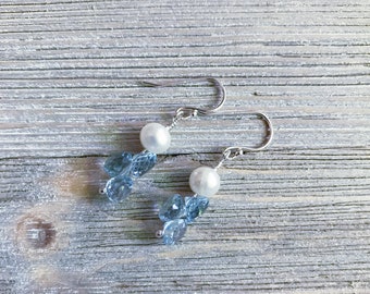 Snow and Ice Pearl and Aquamarine Pierced Earrings 3743E