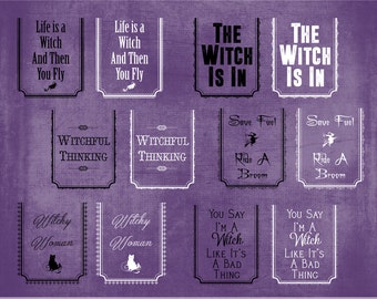 Halloween Witchy Picture Tags 02-dwanaście Witchy cyfrowe pliki. png do ozdabiania zdjęcia Halloween