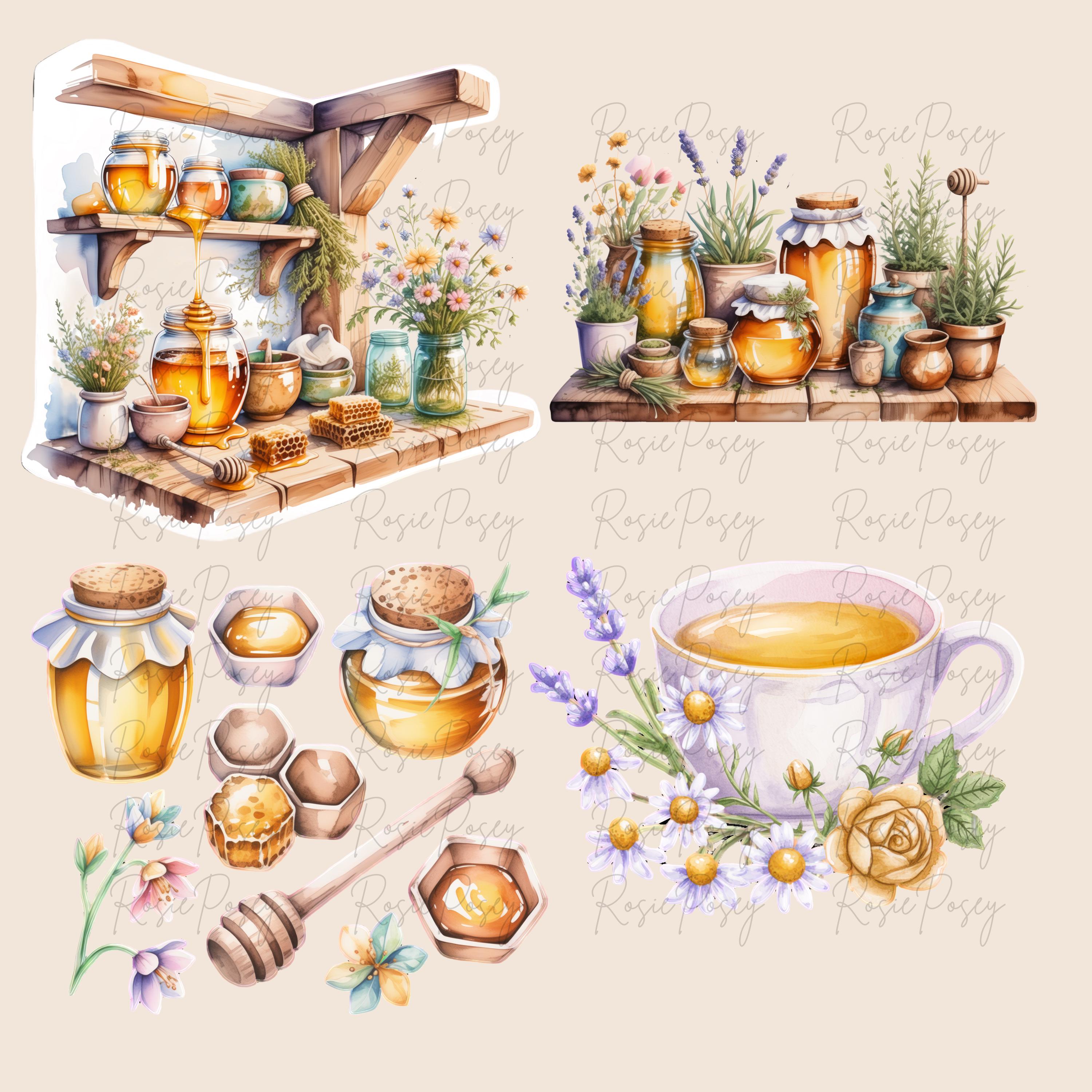Watercolor Honey Bee Clipart Bundle | Farmhouse Garden PNG Designs ...
