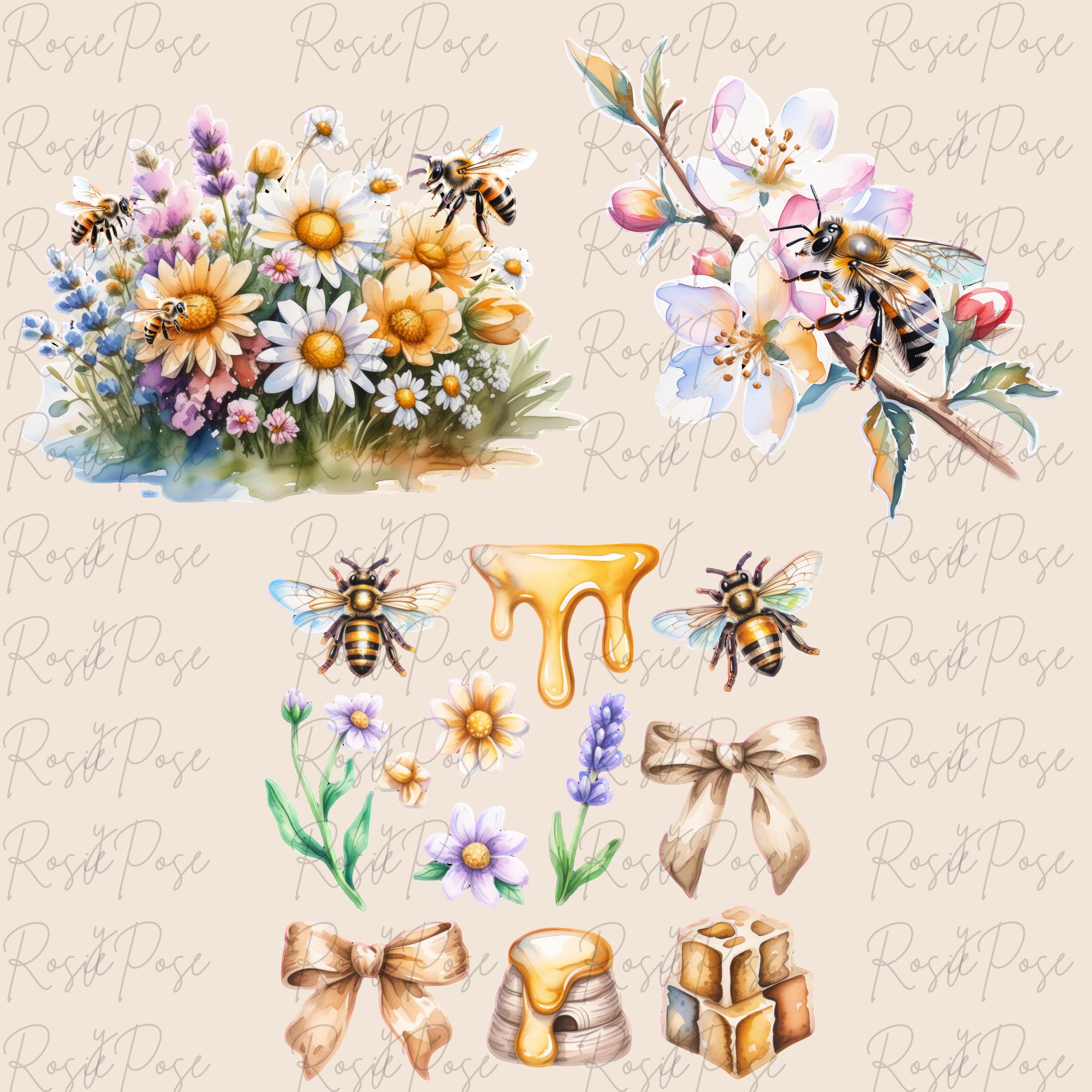 Watercolor Honey Bee Clipart Bundle | Farmhouse Garden PNG Designs ...
