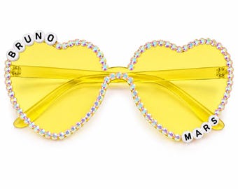 Personalised heart concert glasses| Bruno Mars| The Romantic | Rhinestone| Beaded letters