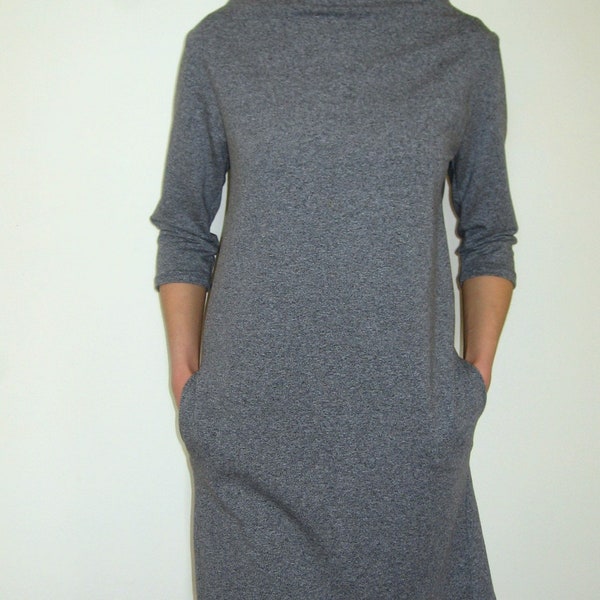 Loose Fit Dress with Pockets, Cotton Jersey Grey Tunic with Pockets