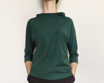 Green Cotton Jersey Top, Dolman Jersey Top.