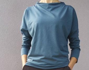 Bamboo Dolman sleeved Top. Muted Petrol Blue Top