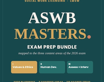ASWB Masters Exam Prep Bundle 2026 | LMSW Study Guide + 120 Practice Questions | New Blueprint | Social Work Licensing | Printable PDF