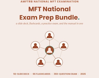 MFT National Exam Prep Bundle 2026 | 360 Questions, 2 Mock Exams, 92-Slide Deck, Flashcards, Manual | LMFT Licensing Exam