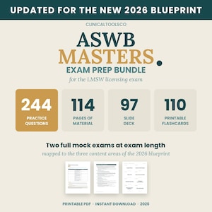 ASWB Masters Exam Prep Bundle (2026) | LMSW Study Guide, 244 Practice Questions, 2 Full-Length Mock Exams | Printable PDF