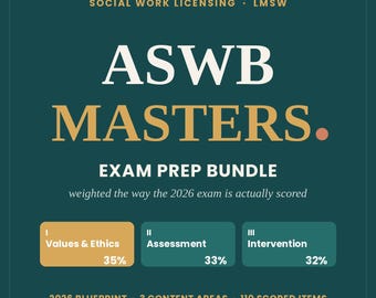 ASWB Masters Exam Prep Bundle 2026 | LMSW Study Guide + 120 Practice Questions | New Blueprint | Social Work Licensing | Printable PDF